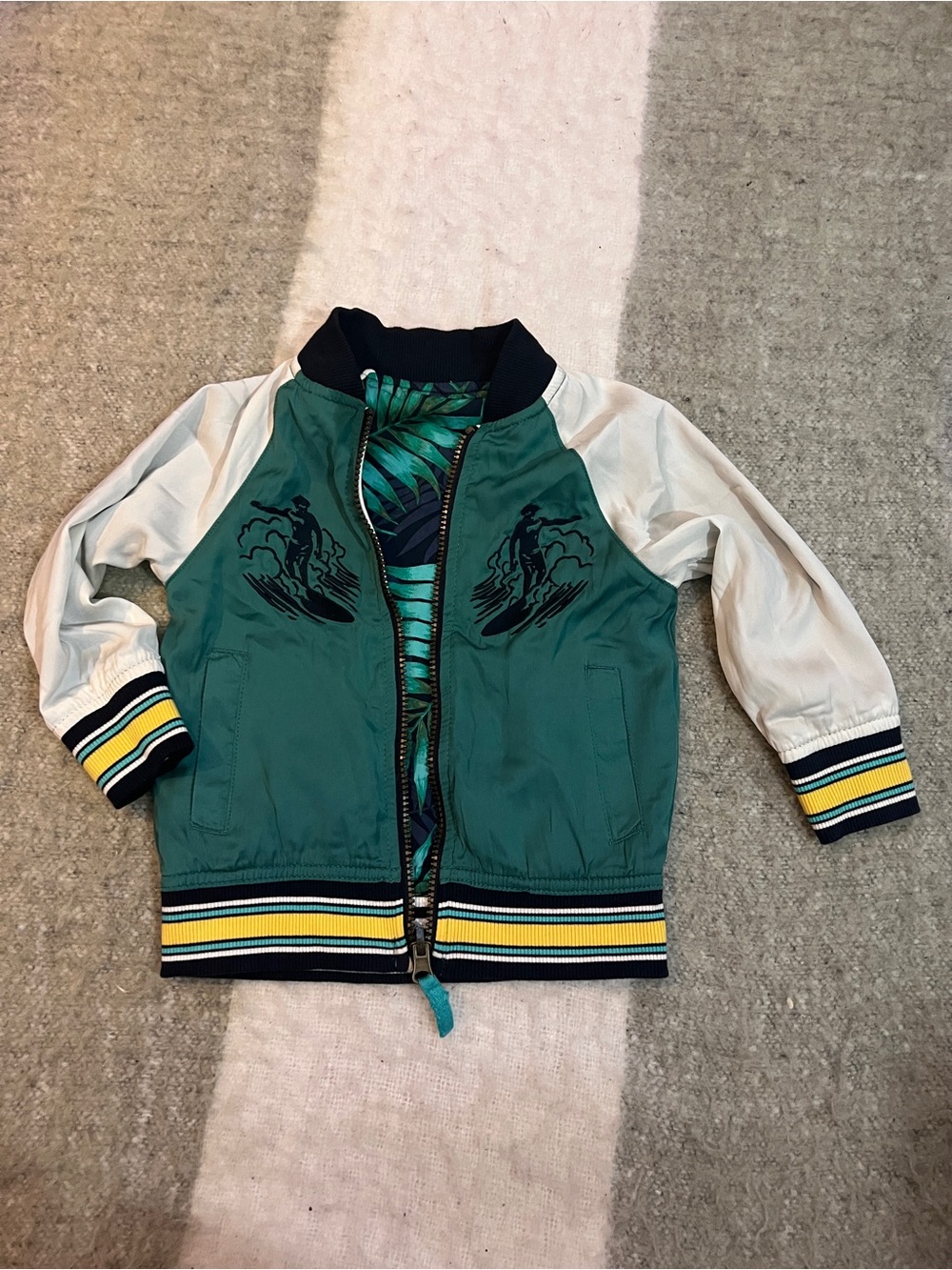 Kids Green and White Surf Reversible Bomber Jacket